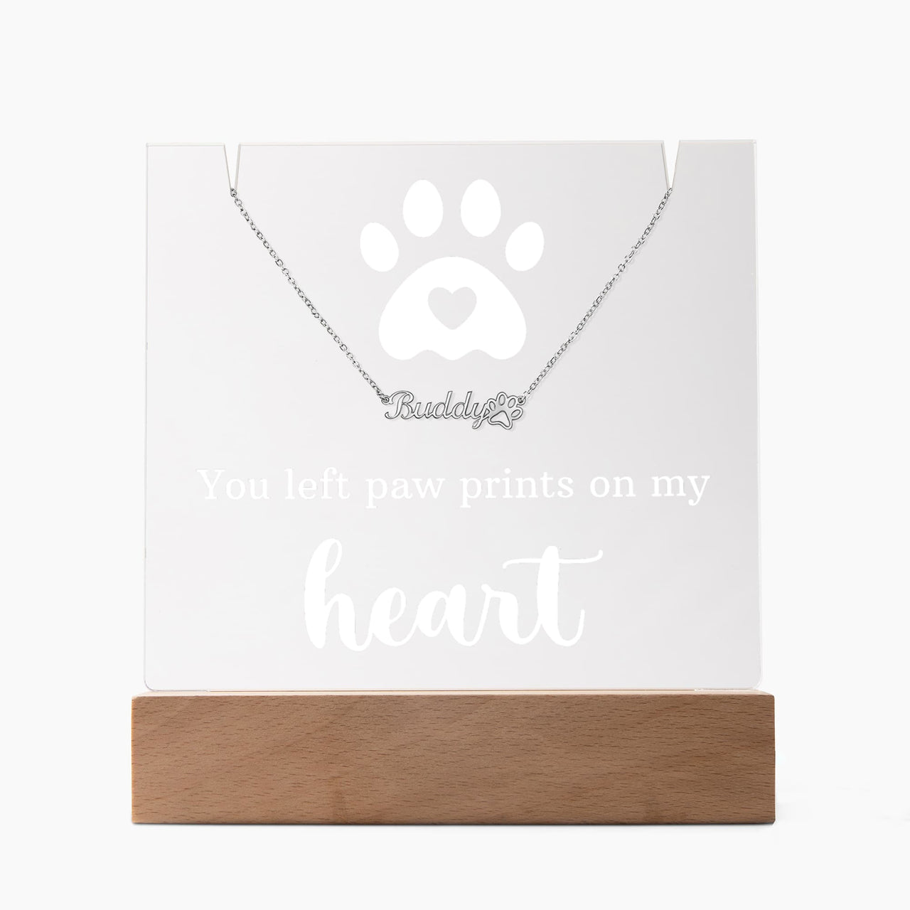 Personalized Keepsake Acrylic with Paw Print Name Necklace