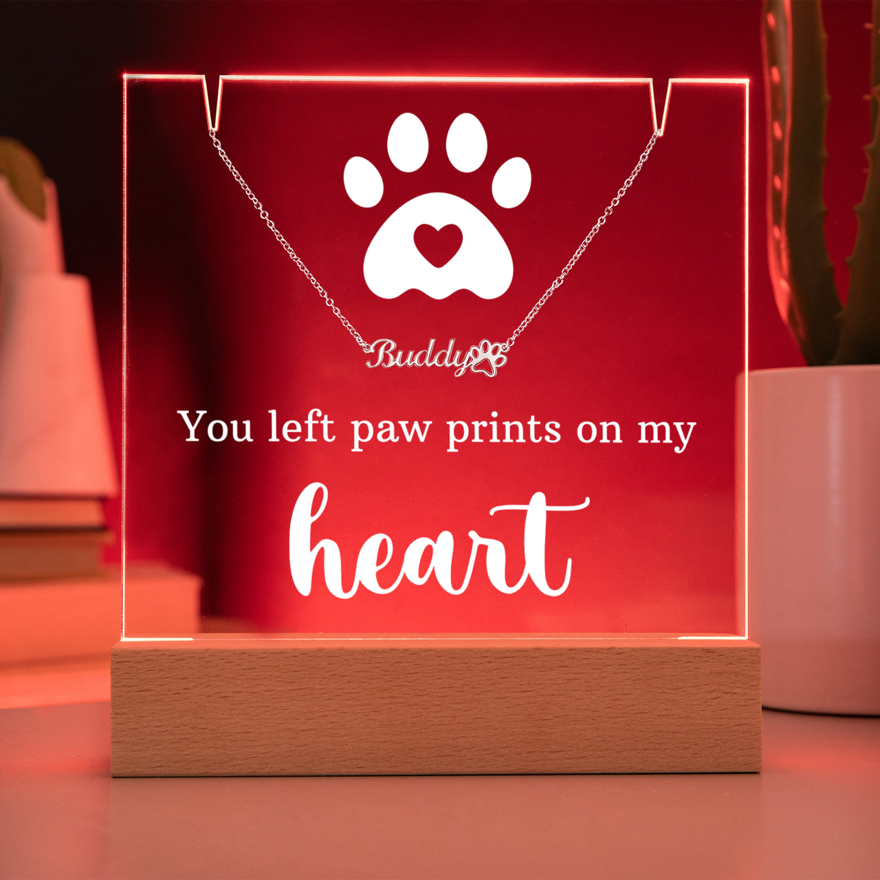 Personalized Keepsake Acrylic with Paw Print Name Necklace