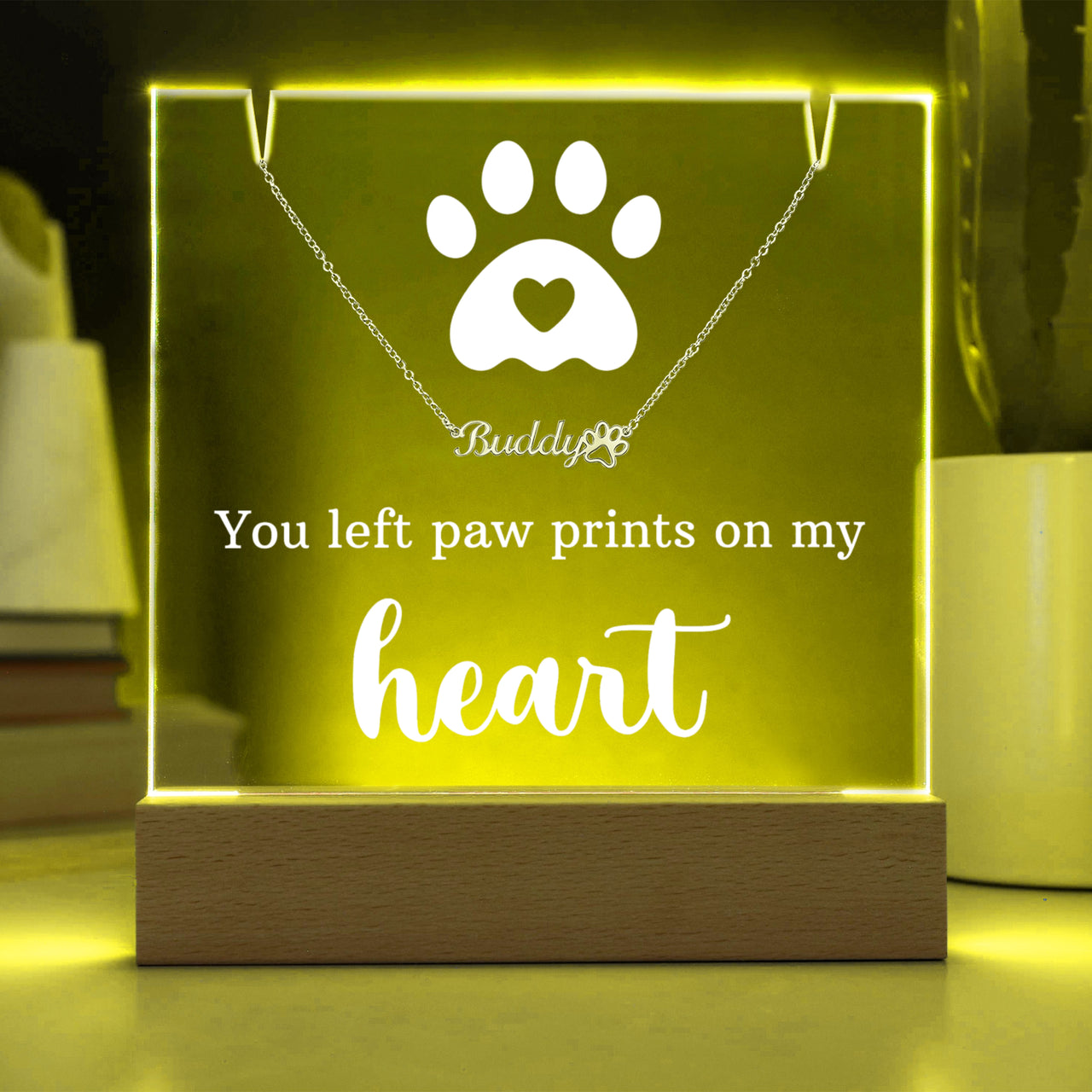 Personalized Keepsake Acrylic with Paw Print Name Necklace
