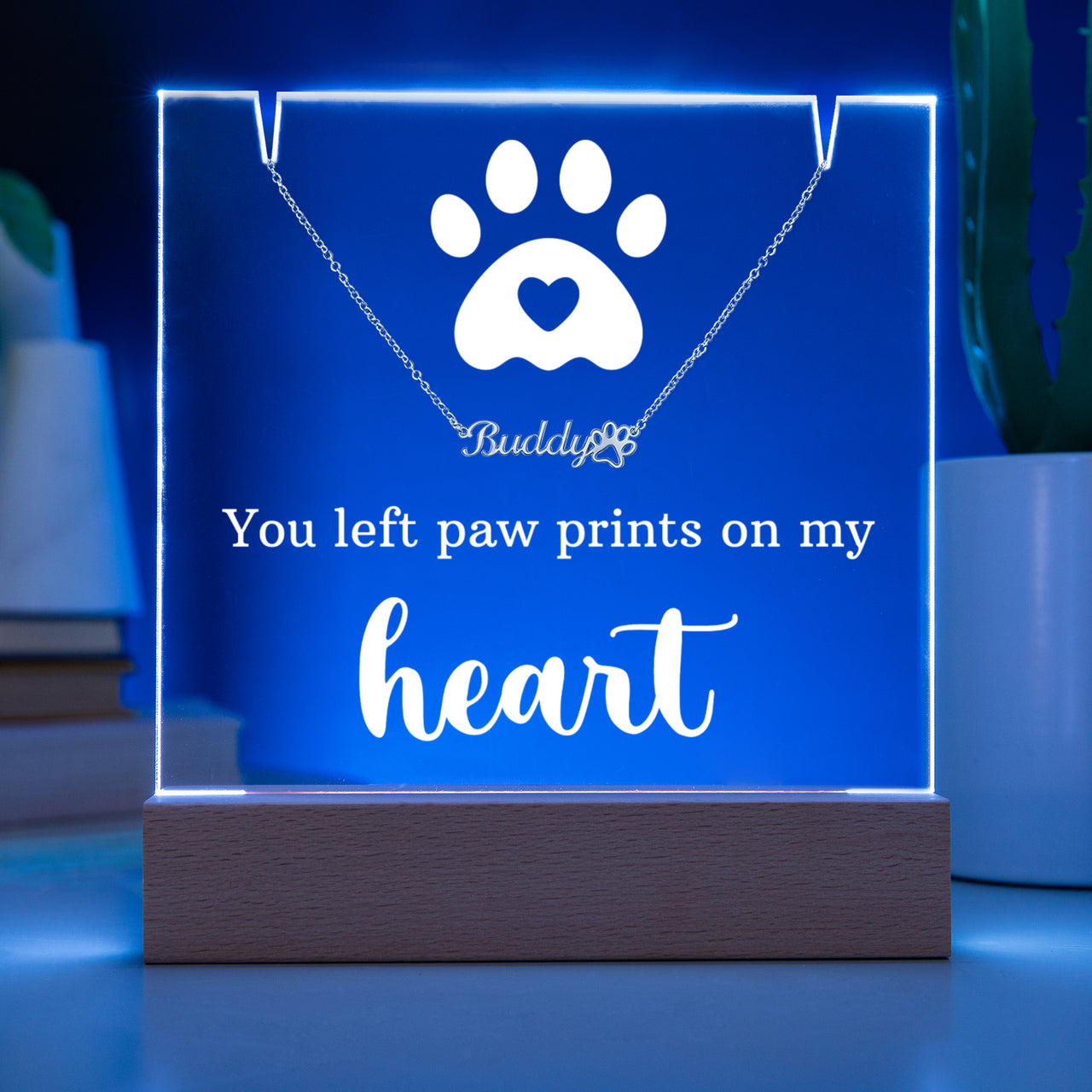 Personalized Keepsake Acrylic with Paw Print Name Necklace