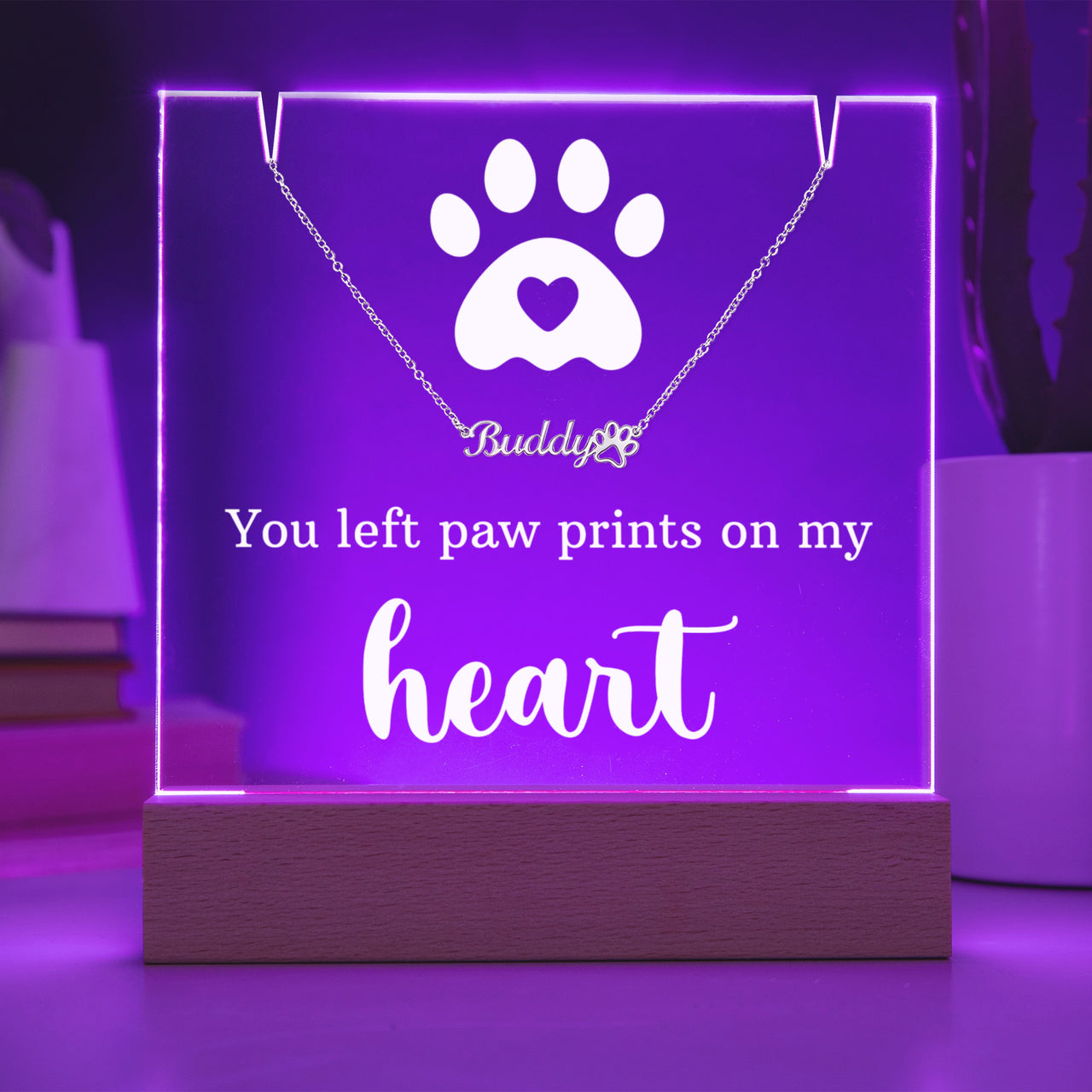Personalized Keepsake Acrylic with Paw Print Name Necklace