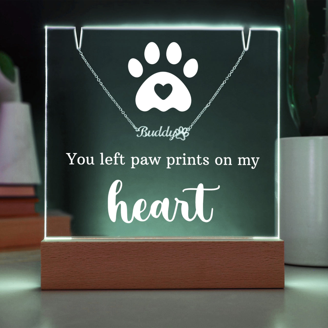 Personalized Keepsake Acrylic with Paw Print Name Necklace