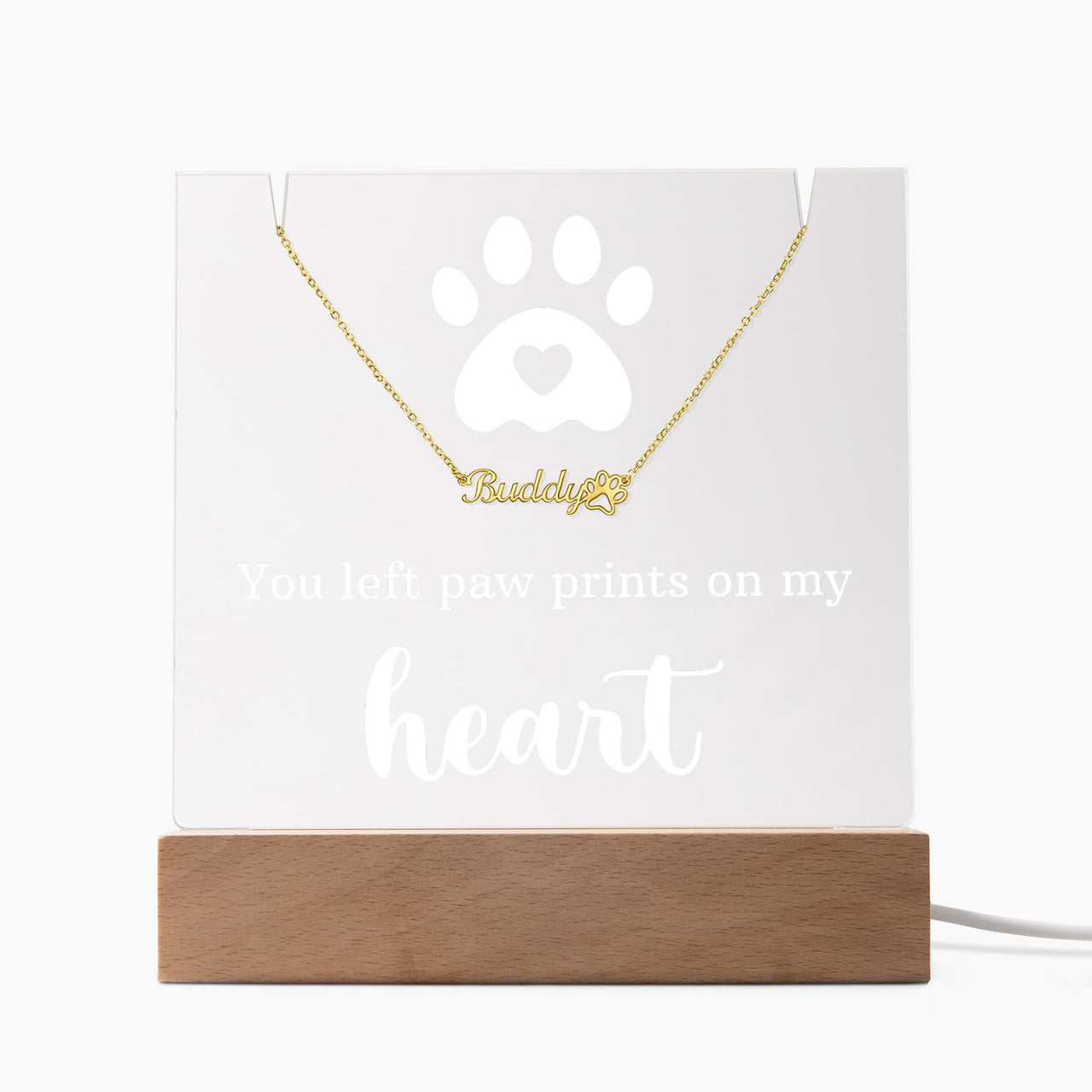 Personalized Keepsake Acrylic with Paw Print Name Necklace