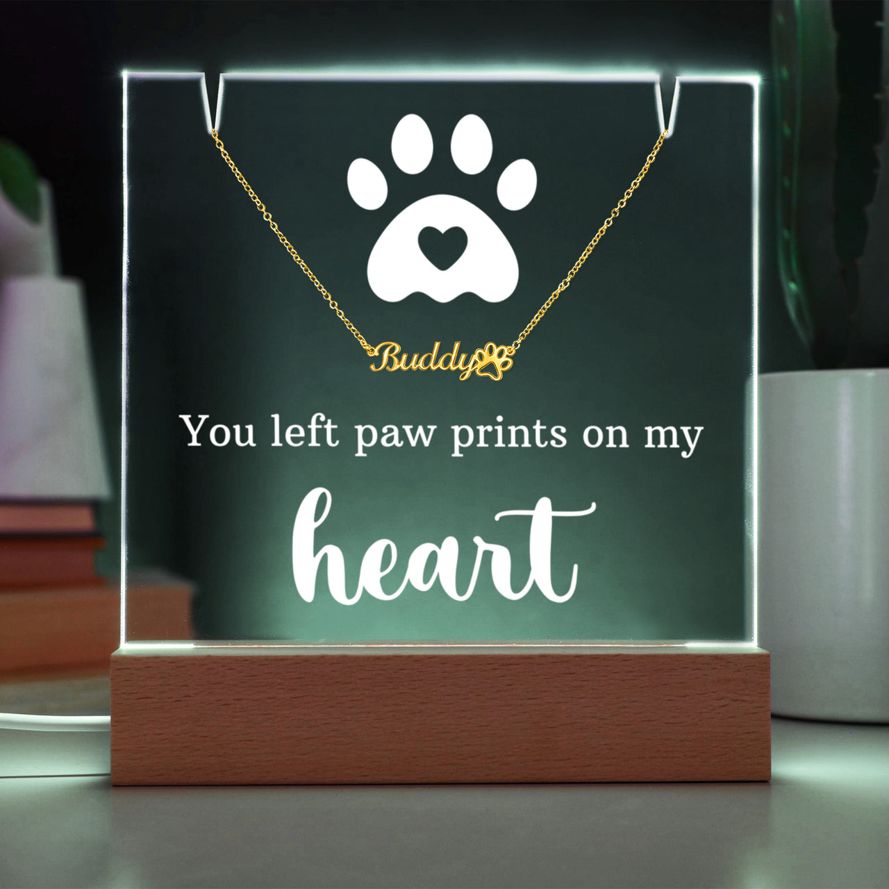 Personalized Keepsake Acrylic with Paw Print Name Necklace