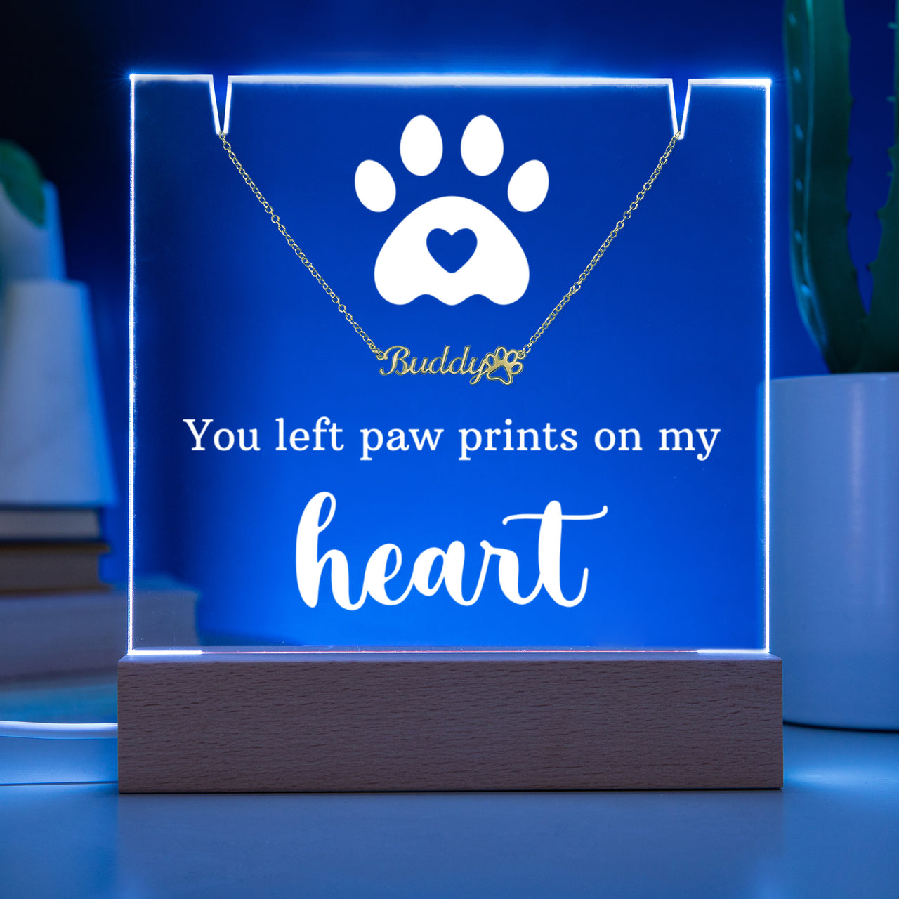 Personalized Keepsake Acrylic with Paw Print Name Necklace