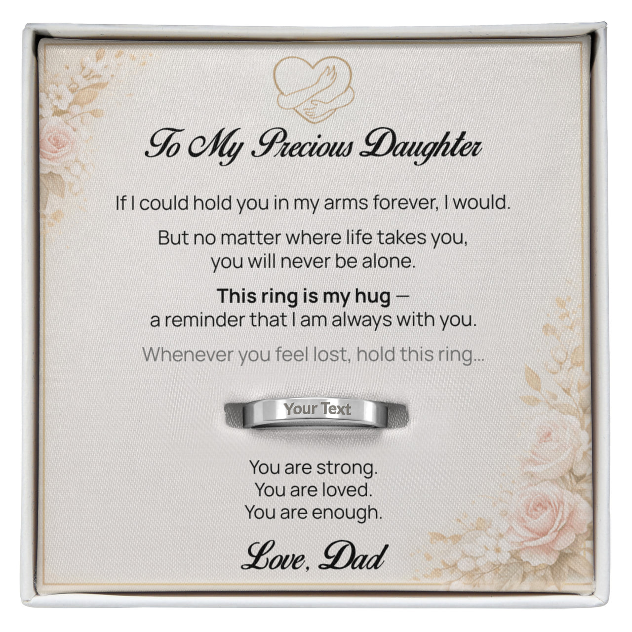 Engraved Ring with Message Card for Daughter from Dad - Mother's Day Gift