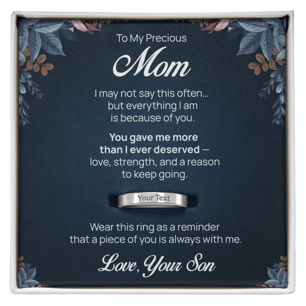 Engraved Ring with Message Card for Mom from Son - Mother's Day Gift