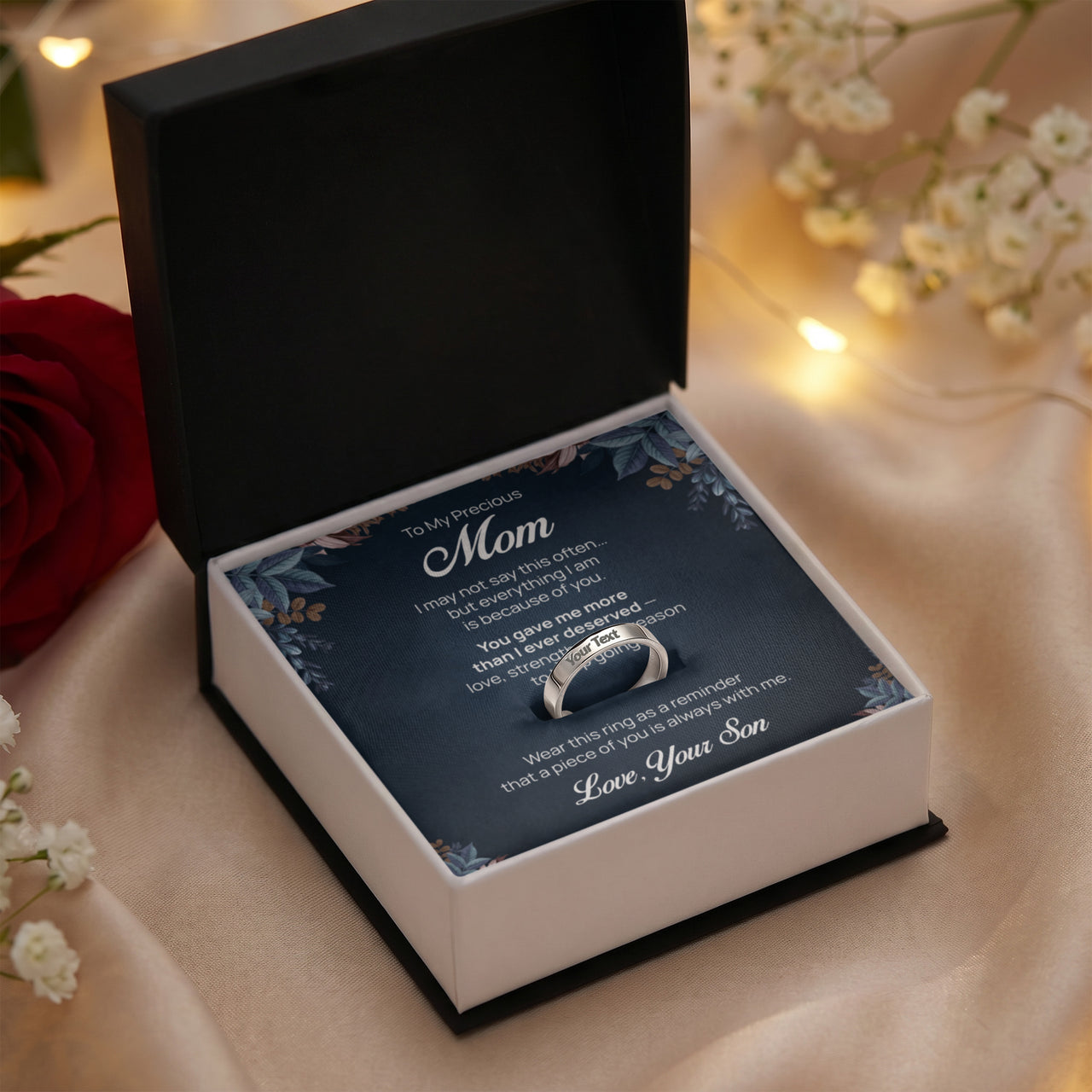 Engraved Ring with Message Card for Mom from Son - Mother's Day Gift