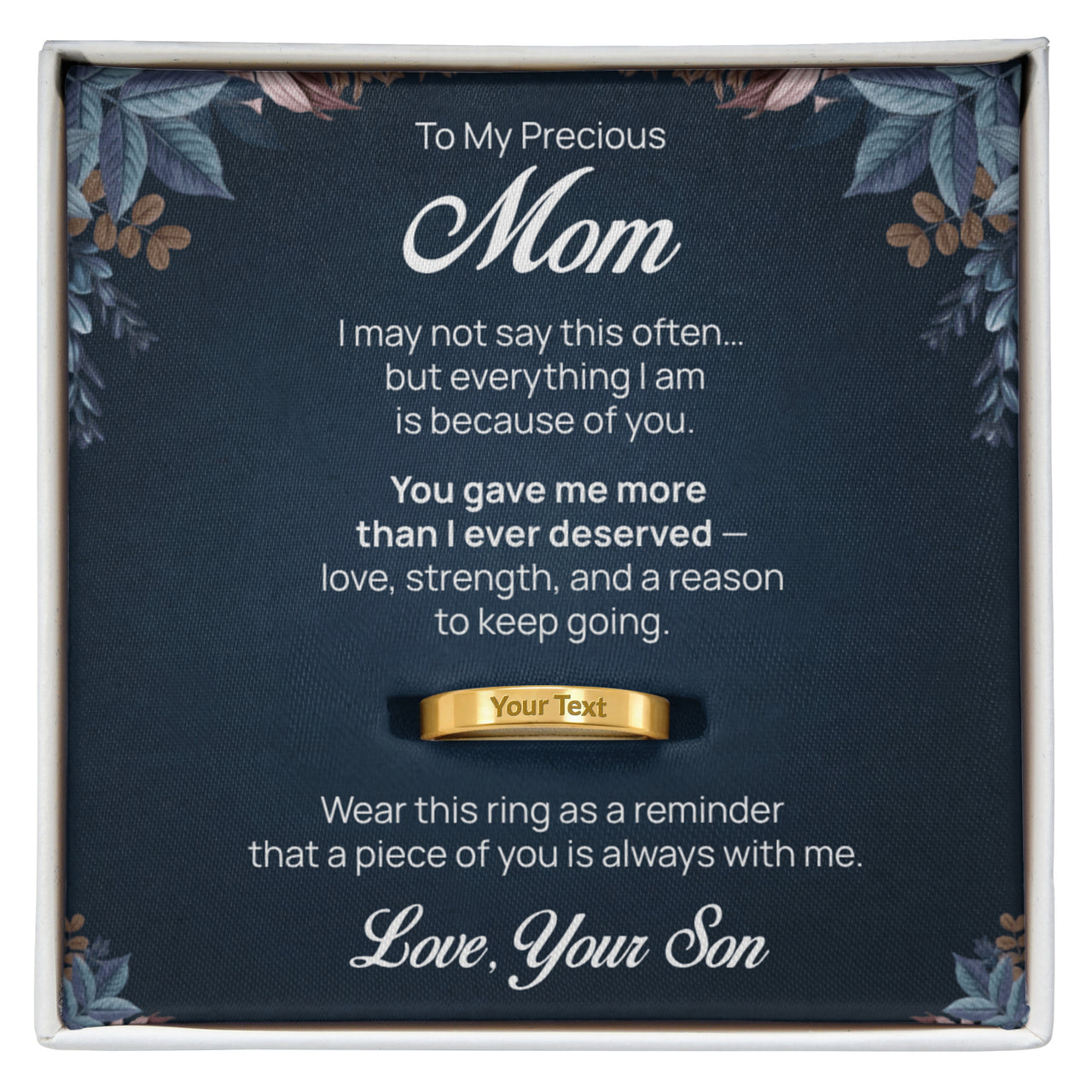 Engraved Ring with Message Card for Mom from Son - Mother's Day Gift