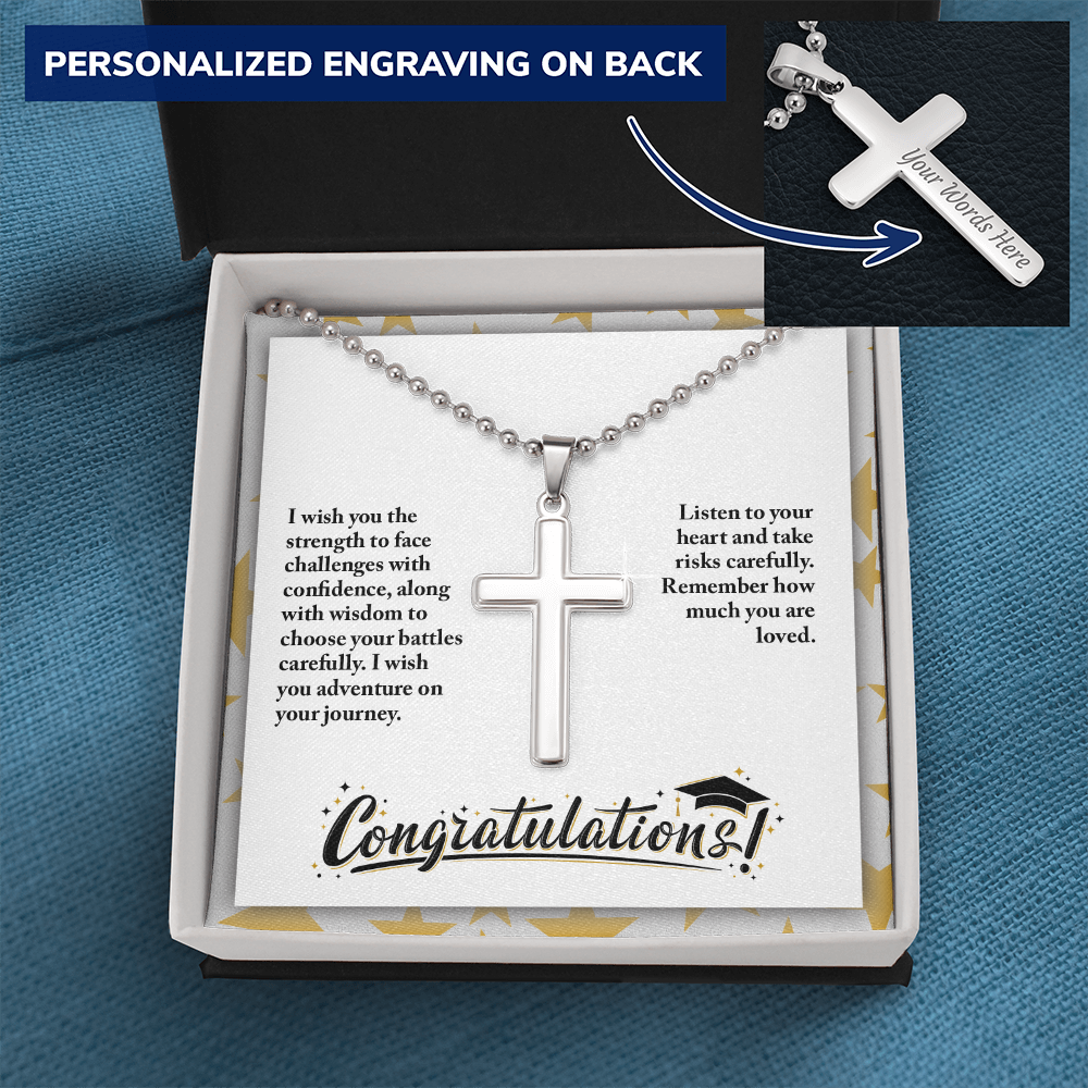 Personalized Cross Necklace with Ball Chain - Graduation, Religion, I Wish You The Strength