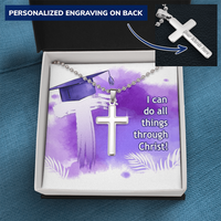 Personalized Cross Necklace with Ball Chain - Graduation, Religion, I Can Do All Things