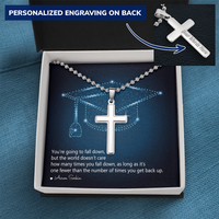 Personalized Cross Necklace with Ball Chain - Graduation, You Get Back Up