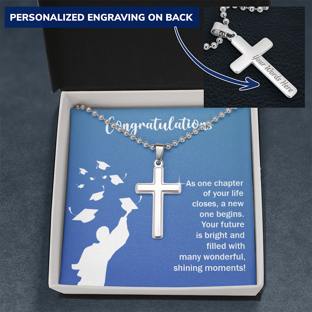 Personalized Cross Necklace with Ball Chain - Graduation, Congratulations