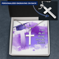 Personalized Cross Necklace with Ball Chain - Graduation, Religion, I Can Do All Things