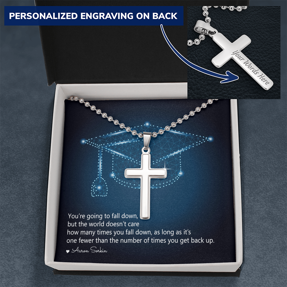 Personalized Cross Necklace with Ball Chain - Graduation, You Get Back Up