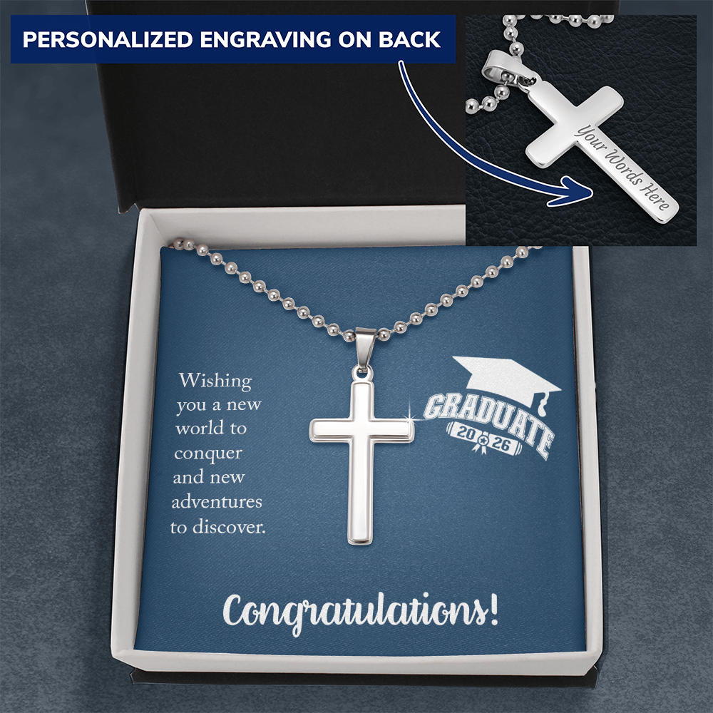 Personalized Cross Necklace with Ball Chain - Gift For Him, Son, Grandson, Wishing You A New Word
