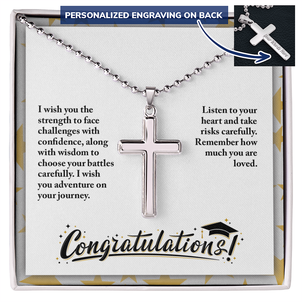 Personalized Cross Necklace with Ball Chain - Graduation, Religion, I Wish You The Strength