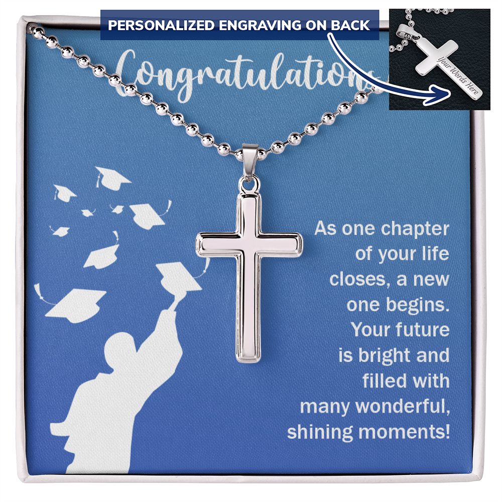 Personalized Cross Necklace with Ball Chain - Graduation, Congratulations