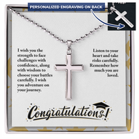 Personalized Cross Necklace with Ball Chain - Graduation, Religion, I Wish You The Strength
