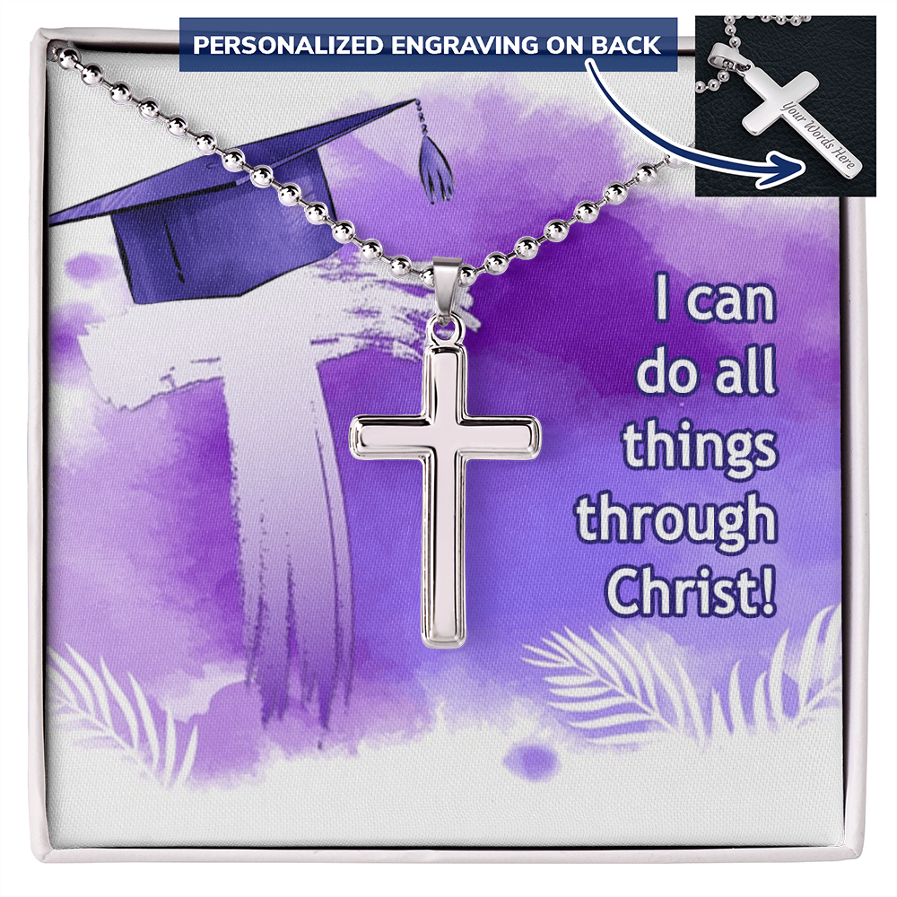 Personalized Cross Necklace with Ball Chain - Graduation, Religion, I Can Do All Things