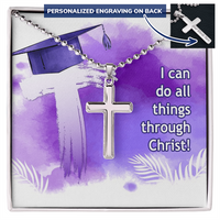 Personalized Cross Necklace with Ball Chain - Graduation, Religion, I Can Do All Things