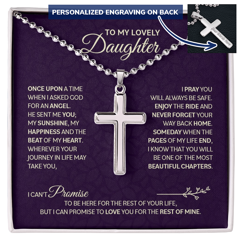Personalized Cross Necklace with Ball Chain for Daughter - Mother's Day Gift