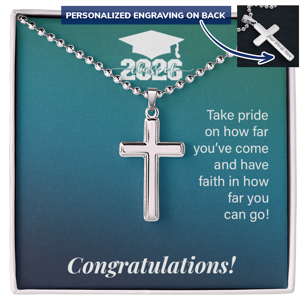 Artisan Cross with Cuban Link Chain - Gift For Son, Grandson, Great Grandson