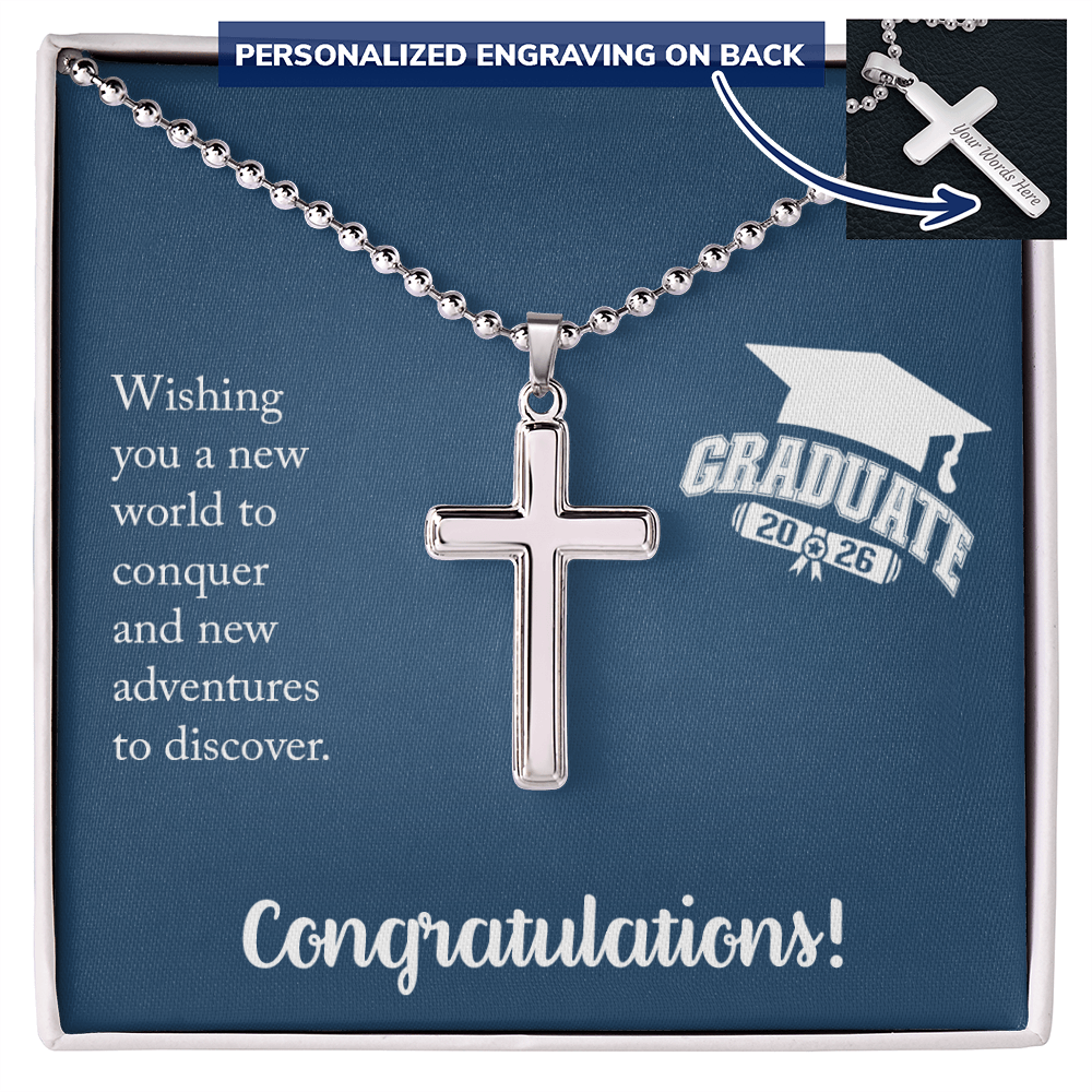 Personalized Cross Necklace with Ball Chain - Gift For Him, Son, Grandson, Wishing You A New Word