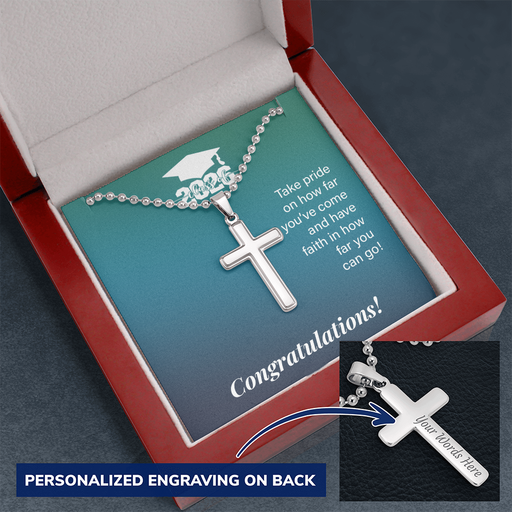 Artisan Cross with Cuban Link Chain - Gift For Son, Grandson, Great Grandson