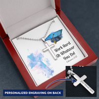 Personalized Cross Necklace with Ball Chain - Graduation, Religion, Work Hard At Whatever You Do