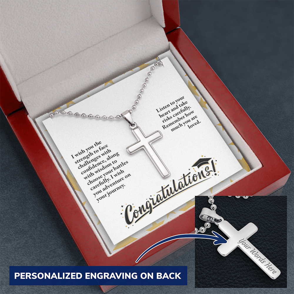 Personalized Cross Necklace with Ball Chain - Graduation, Religion, I Wish You The Strength
