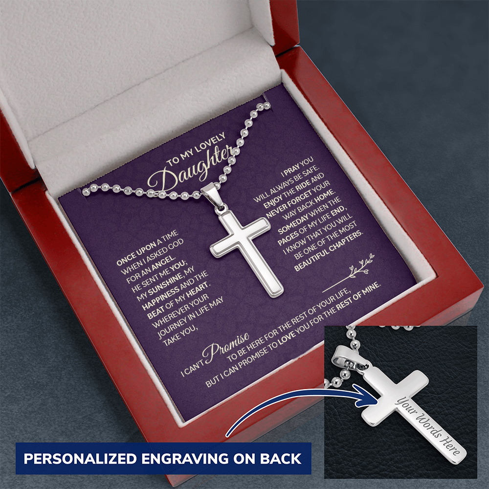 Personalized Cross Necklace with Ball Chain for Daughter - Mother's Day Gift
