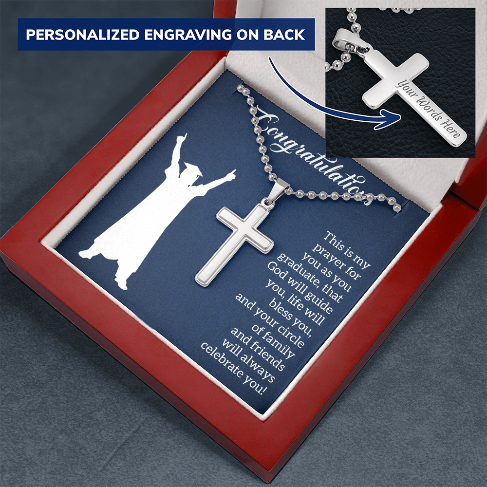 Personalized Cross Necklace with Ball Chain - Graduation, Religion, This Is My Prayer