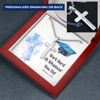 Personalized Cross Necklace with Ball Chain - Graduation, Religion, Work Hard At Whatever You Do