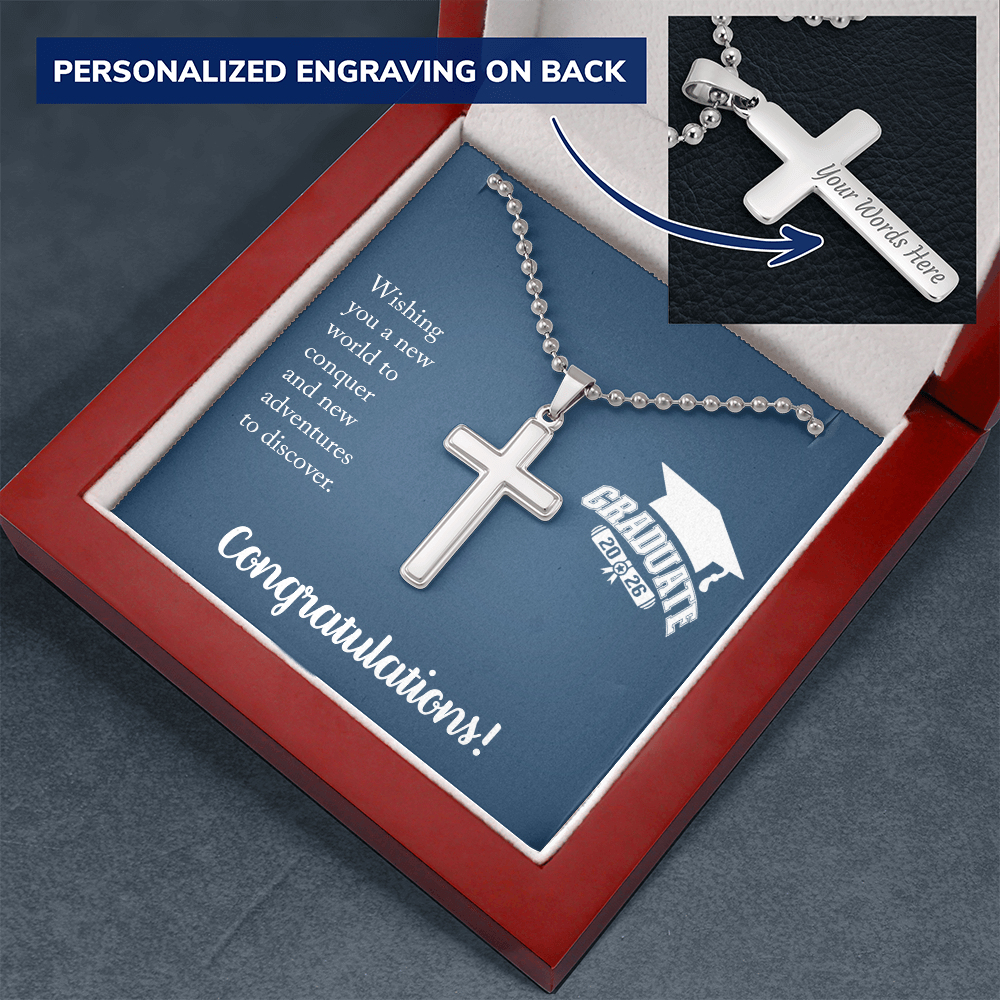 Personalized Cross Necklace with Ball Chain - Gift For Him, Son, Grandson, Wishing You A New Word
