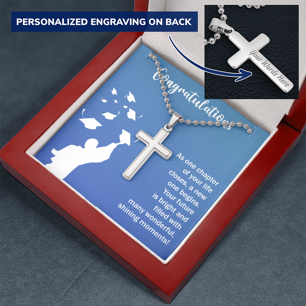 Personalized Cross Necklace with Ball Chain - Graduation, Congratulations