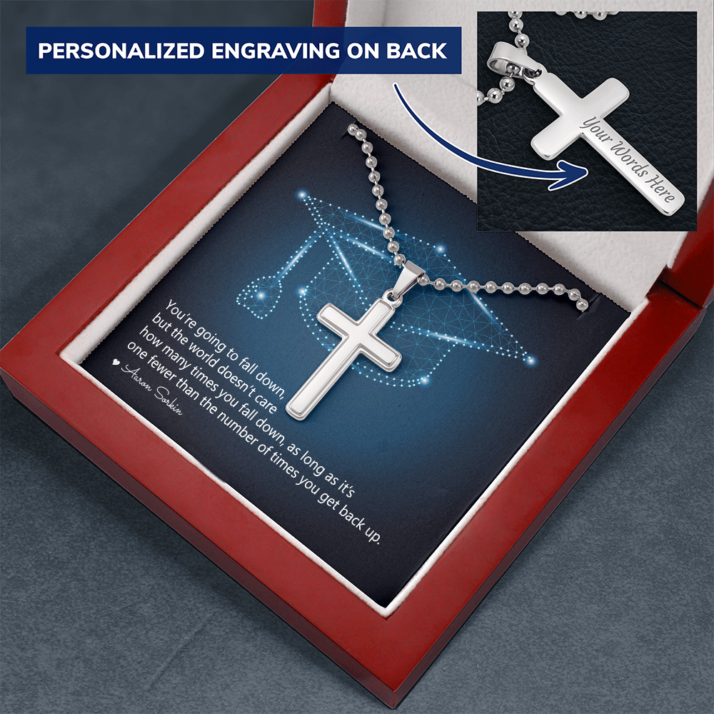 Personalized Cross Necklace with Ball Chain - Graduation, You Get Back Up