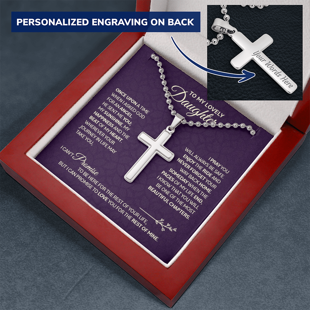 Personalized Cross Necklace with Ball Chain for Daughter - Mother's Day Gift