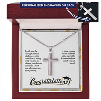 Personalized Cross Necklace with Ball Chain - Graduation, Religion, I Wish You The Strength
