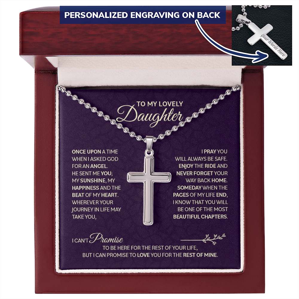 Personalized Cross Necklace with Ball Chain for Daughter - Mother's Day Gift