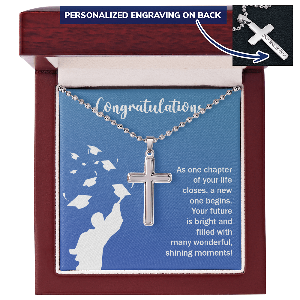 Personalized Cross Necklace with Ball Chain - Graduation, Congratulations