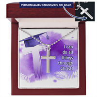 Personalized Cross Necklace with Ball Chain - Graduation, Religion, I Can Do All Things