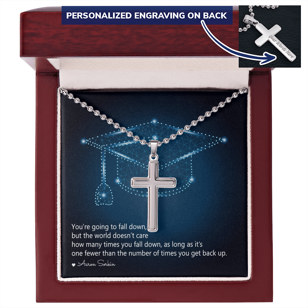 Personalized Cross Necklace with Ball Chain - Graduation, You Get Back Up