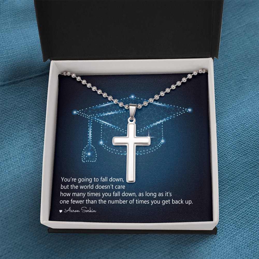 Artisan Cross Necklace with Ball Chain - Graduation, You Get Back Up