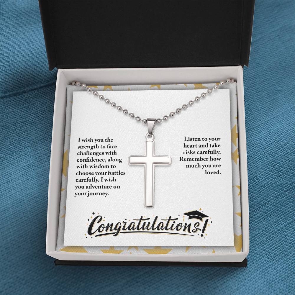 Artisan Cross Necklace with Ball Chain - Graduation, Religion, I Wish You The Strength