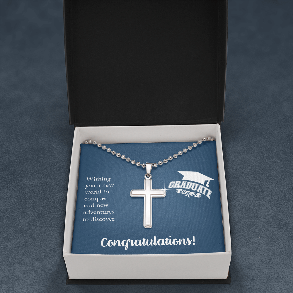 Artisan Cross Necklace with Ball Chain - Gift For Him, Son, Grandson, Wishing You A New Word