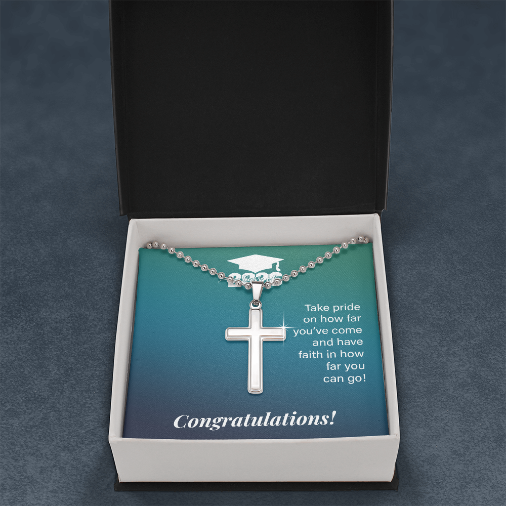 Artisan Cross Necklace with Ball Chain - Gift For Son, Grandson, Great Grandson