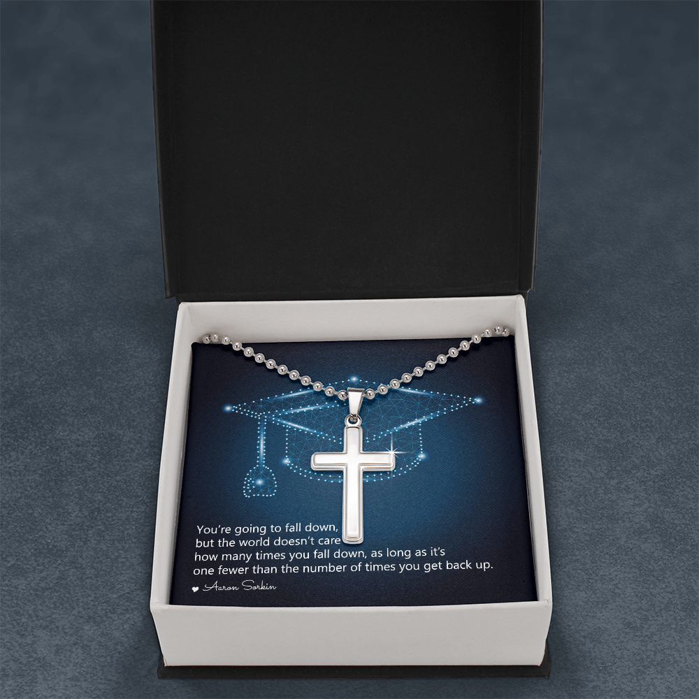 Artisan Cross Necklace with Ball Chain - Graduation, You Get Back Up