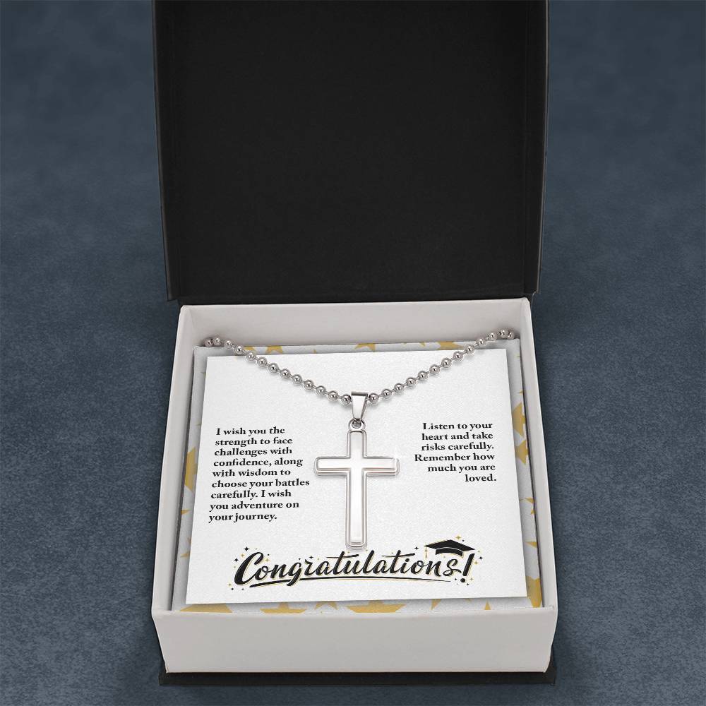 Artisan Cross Necklace with Ball Chain - Graduation, Religion, I Wish You The Strength