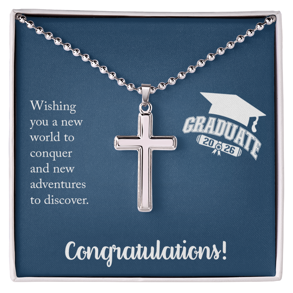 Artisan Cross Necklace with Ball Chain - Gift For Him, Son, Grandson, Wishing You A New Word